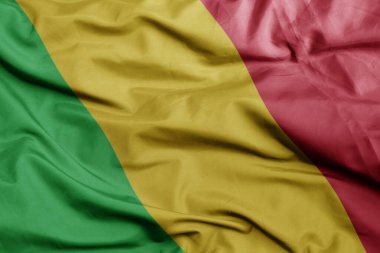 Mali 'nin renkli ulusal bayrağını sallıyor. Makro atış. 3B illüstrasyon