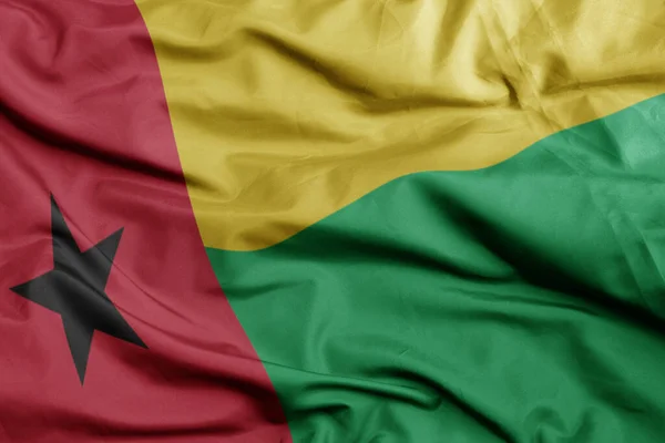 Waving Colorful National Flag Guinea Bissau Macro Shot Illustration — Stock Photo, Image