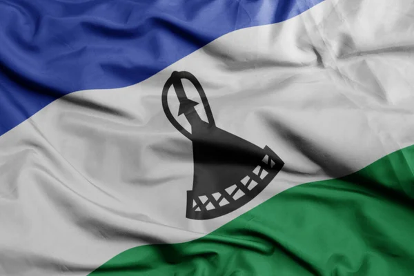 Viftande Färgglada Nationella Flagga Lesotho Macro Skott Illustration — Stockfoto