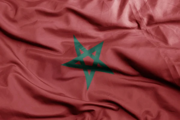 Κυματίζει Πολύχρωμη Εθνική Σημαία Του Morocco Macro Shot Απεικόνιση — Φωτογραφία Αρχείου