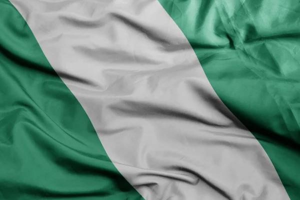 Acenando Colorido Bandeira Nacional Nigeria Macro Tiro Ilustração — Fotografia de Stock