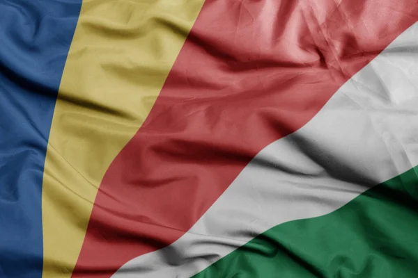 Acenando Bandeira Nacional Colorido Seychelles Macro Tiro Ilustração — Fotografia de Stock