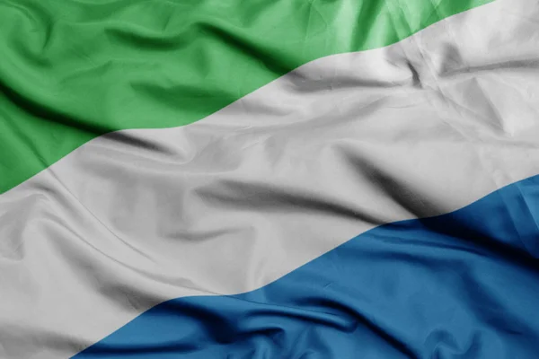 Schwenken Bunte Nationalflagge Von Sierra Leone Macro Erschossen Illustration — Stockfoto
