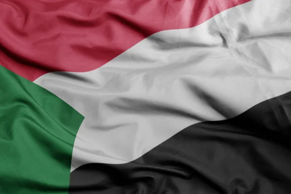 Acenando Bandeira Nacional Colorido Sudan Macro Tiro Ilustração — Fotografia de Stock