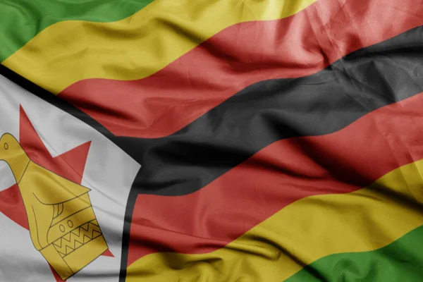 Waving Colorful National Flag Zimbabwe Macro Shot Illustration — Stock Photo, Image
