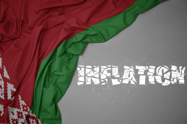 Ondeando Colorida Bandera Nacional Belarus Sobre Fondo Gris Con Inflación — Foto de Stock