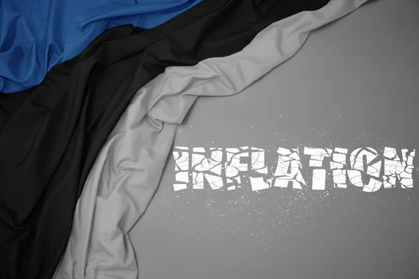 Waving Colorful National Flag Estonia Gray Background Broken Text Inflation — Stock Photo, Image