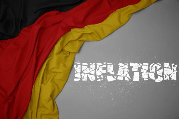 Agitant Drapeau National Coloré Allemagne Sur Fond Gris Avec Inflation — Photo
