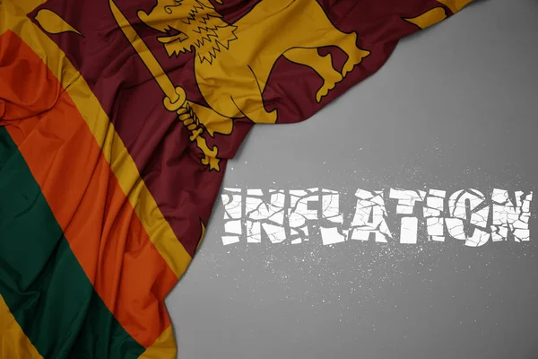 Waving Colorful National Flag Sri Lanka Gray Background Broken Text — Stock Photo, Image