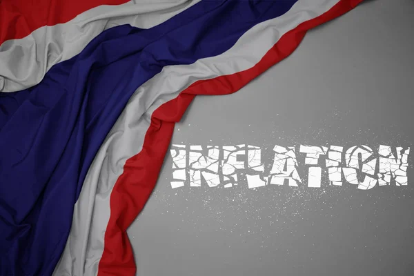 Acenando Bandeira Nacional Colorida Tailândia Fundo Cinza Com Inflação Texto — Fotografia de Stock