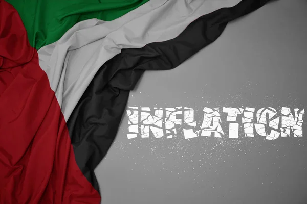 Ondeando Colorida Bandera Nacional Los Emiratos Árabes Unidos Sobre Fondo — Foto de Stock