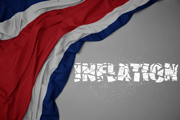 Acenando Bandeira Nacional Colorida Costa Rica Fundo Cinza Com Inflação — Fotografia de Stock