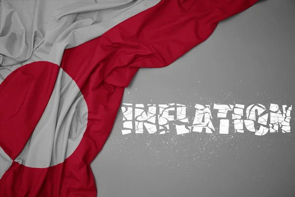 Acenando Bandeira Nacional Colorida Groenlândia Fundo Cinza Com Inflação Texto — Fotografia de Stock
