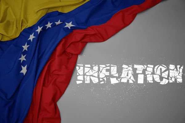ベネズエラのカラフルな国旗を灰色の背景に振っています コンセプト 3Dイラスト — ストック写真
