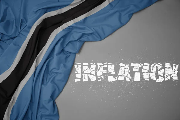 Waving Colorful National Flag Botswana Gray Background Broken Text Inflation — Stock Photo, Image
