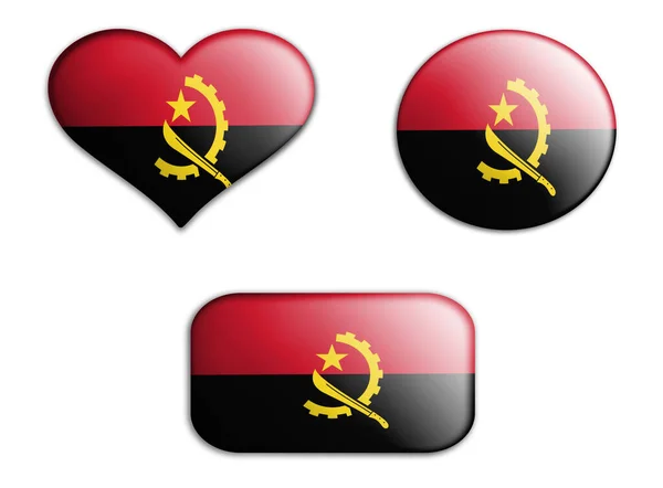 Bandeira Arte Nacional Colorida Angola Figuras Partes Inferiores Fundo Branco — Fotografia de Stock