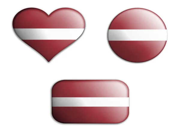 Färgglada Nationella Konst Flagga Latvia Figurer Bottnar Vit Bakgrund Konceptkollage — Stockfoto