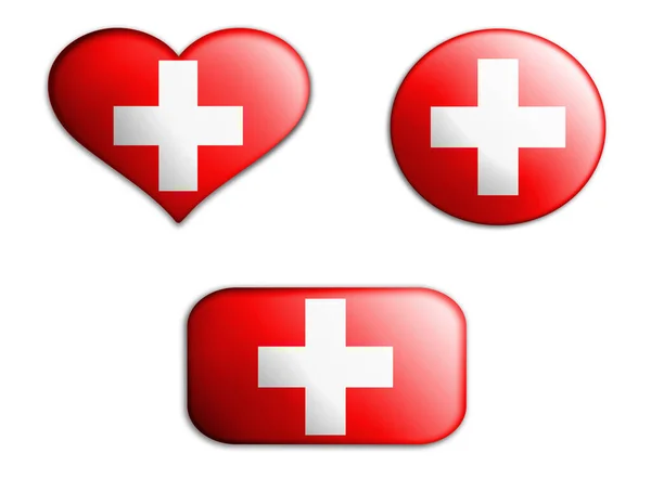 Colorful National Art Flag Switzerland Figures Bottoms White Background Concept — Stock Photo, Image