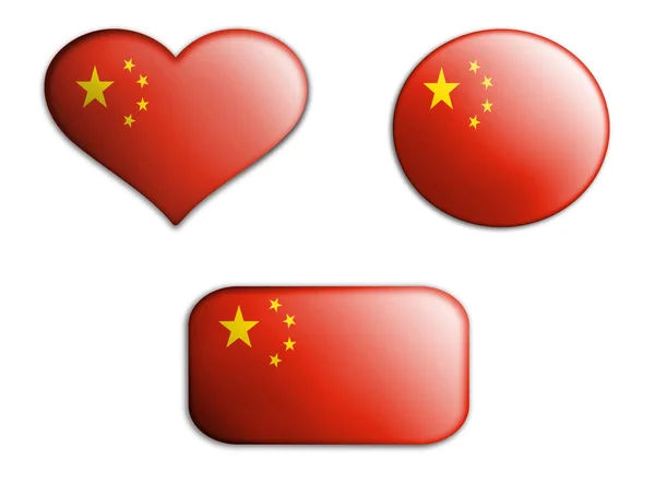 白い背景に中国人のカラフルな国旗が描かれています コンセプトコラージュ 3Dイラスト 3D要素 — ストック写真