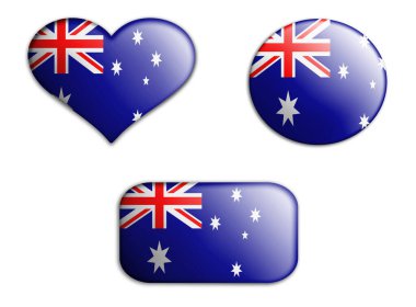 Avusturalya 'nın renkli ulusal sanat bayrağı beyaz arka planda altlarını gösteriyor. konsept kolajı. 3d illüstrasyon 3d Elementler