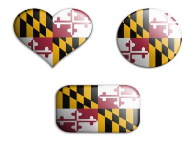 Maryland Eyaleti 'nin renkli sanat bayrağı beyaz arka planda altları var. konsept kolajı. 3d illüstrasyon 3d Elementler