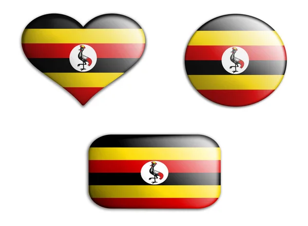 Kolorowe Flagi Sztuki Narodowej Ugandy Figurki Dna Białym Tle Kolaż — Zdjęcie stockowe