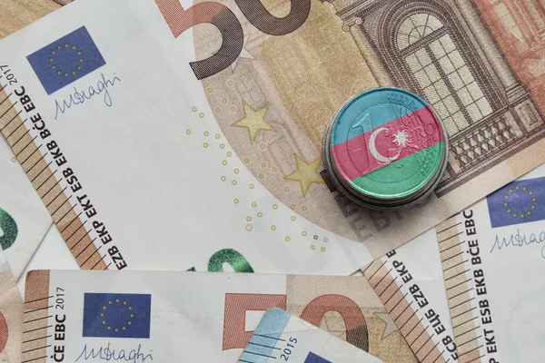 Euro Para Euro Para Banknot Zemin Üzerine Azerbaycan Ulusal Bayrakla — Stok fotoğraf