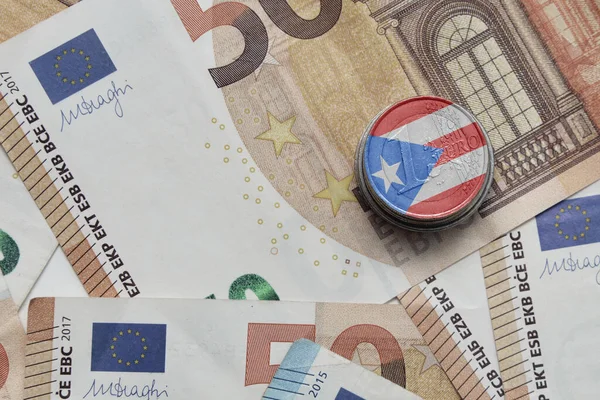 Euromynt Med Nationell Färgglad Flagga Puerto Rico Eurosedlar Bakgrund — Stockfoto
