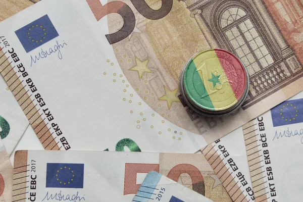 Euro Coin National Colorful Flag Senegal Euro Money Banknotes Background — Stock Photo, Image