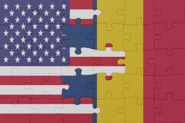 Çad 'ın ulusal bayrağı ve Amerika Birleşik Devletleri' nin bulmacası. Makro. konsept. 3d illüstrasyon