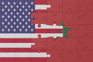 Fas ve Amerika Birleşik Devletleri ulusal bayrağının bulmacası. Makro. konsept. 3d illüstrasyon