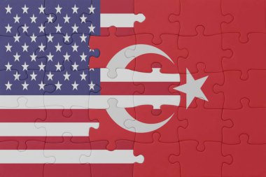 Ulusal Hindi ve Amerika Birleşik Devletleri bayrağı bulmacası. Makro. Kavram. 3d illüstrasyon