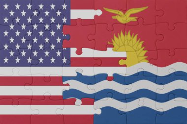 Kiribati ulusal bayrağı ve Amerika Birleşik Devletleri bulmacası. Makro. Kavram. 3d illüstrasyon