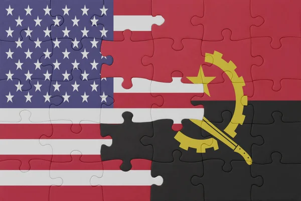 Angola Nın Ulusal Bayrağı Amerika Birleşik Devletleri Nin Bulmacası Makro — Stok fotoğraf