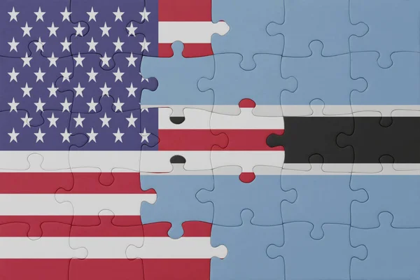 Puzzle Flagą Narodową Botswany Stanów Zjednoczonych Ameryki Makro Koncepcja Ilustracja — Zdjęcie stockowe