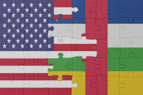 puzzle with the national flag of central african republic and united states of america. macro. concept. 3d illustration
