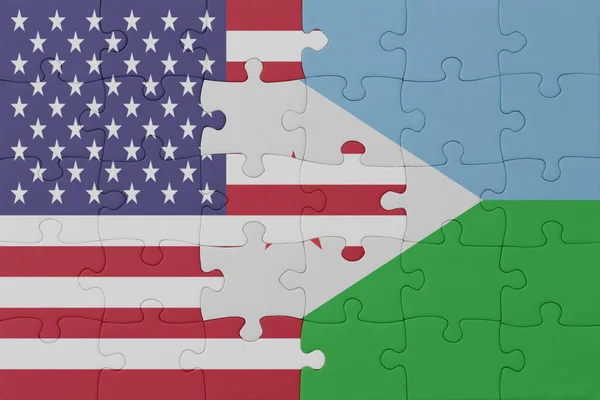 Головоломка Національним Прапором Джибуті Єднаних Держав Америки Макро Концепція Ілюстрація — стокове фото