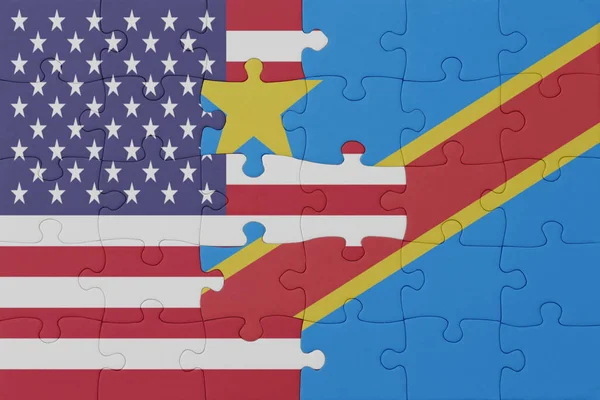 Puzzle Flagą Narodową Demokratycznej Republiki Konga Stanów Zjednoczonych Ameryki Makro — Zdjęcie stockowe