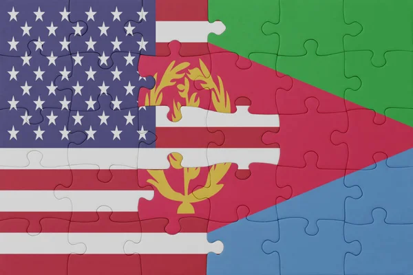 Rompecabezas Con Bandera Nacional Eritrea Estados Unidos América Macro Concepto — Foto de Stock
