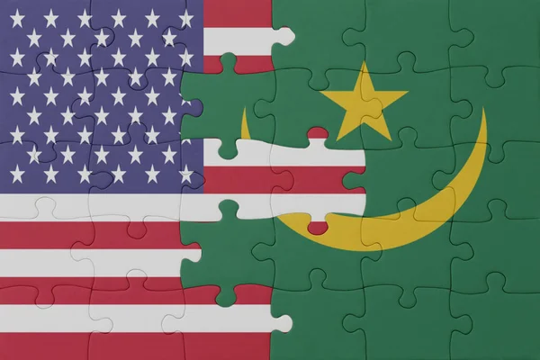 Головоломка Національним Прапором Мавританії Єднаними Штатами Америки Макро Концепція Ілюстрація — стокове фото