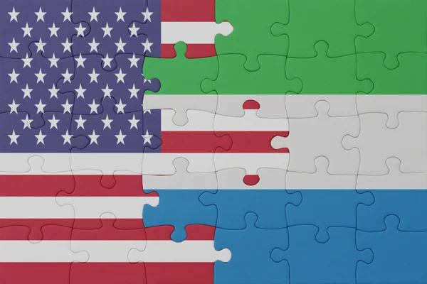 Головоломка Національним Прапором Сьєрра Леоне Єднаними Штатами Америки Макро Концепція — стокове фото
