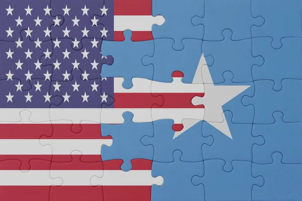Puzzle Flagą Narodową Somalii Stanów Zjednoczonych Ameryki Makro Koncepcja Ilustracja — Zdjęcie stockowe