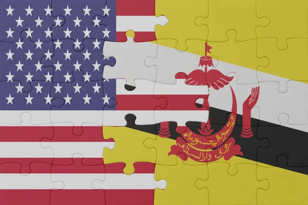 Головоломка Національним Прапором Брунею Єднаними Штатами Америки Концепція Macro Conception — стокове фото