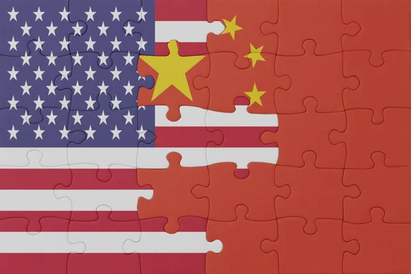 Puzzle National Flag China United States America Macro Concept Illustration — Stock Photo, Image