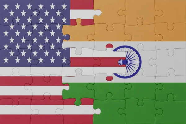 Puzzle National Flag India United States America Macro Concept Illustration — Stock Photo, Image
