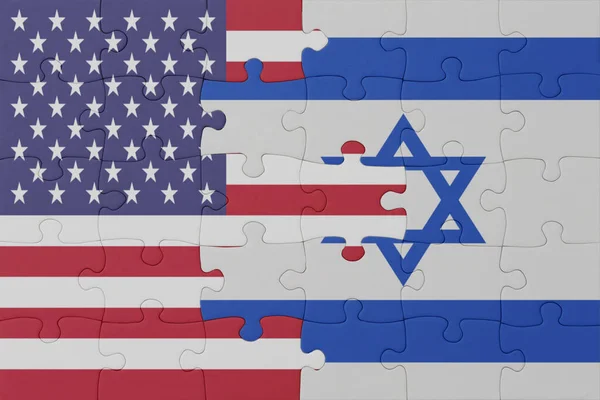 Puzzle Con Bandiera Nazionale Israele Stati Uniti America Macro Concept — Foto Stock