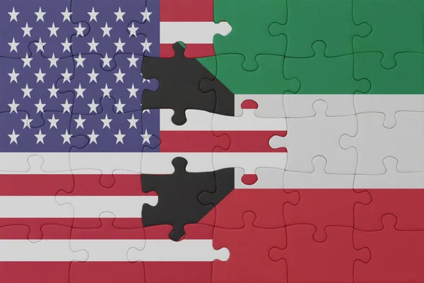 Ulusal Kuveyt Bayrağı Amerika Birleşik Devletleri Bulmacası Makro Kavram Illüstrasyon — Stok fotoğraf