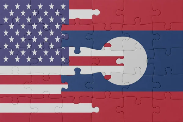 Ulusal Laos Bayrağı Amerika Birleşik Devletleri Bulmacası Makro Kavram Illüstrasyon — Stok fotoğraf