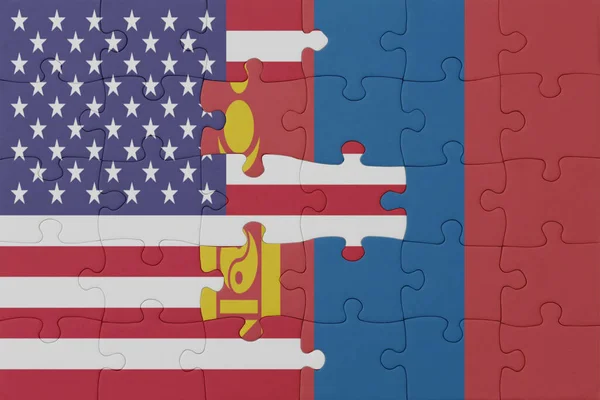 Ulusal Moğolistan Bayrağı Amerika Birleşik Devletleri Bulmacası Makro Kavram Illüstrasyon — Stok fotoğraf