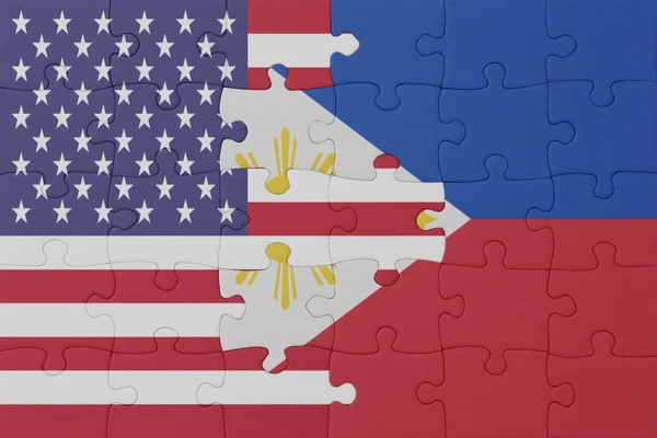 Filipinler Amerika Birleşik Devletleri Nin Ulusal Bayrağıyla Bulmaca Makro Kavram — Stok fotoğraf